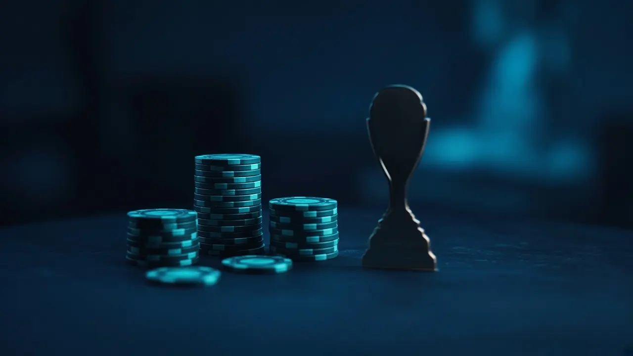 Fichas y un trofeo pequeño con luz azul