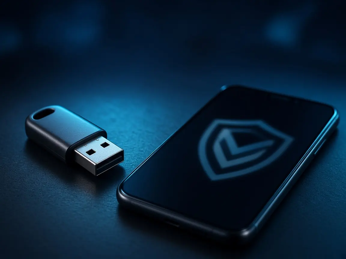 Llave y teléfono en un escritorio oscuro