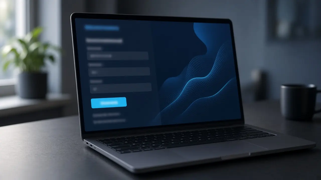 Laptop con una pantalla de registro en un escritorio oscuro